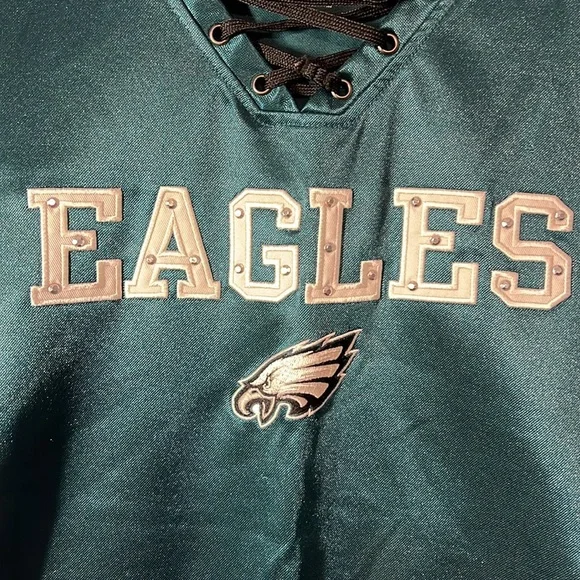 NFL Team Apparel Women’s Philadelphia Eagles Short Sleeve Embroidered Laceup Top - Picture 2 of 7